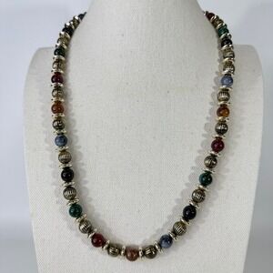Vintage 90s Multicolor Bead Necklace Gold Tone‎ Boho Chic